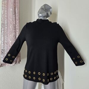 By Chicos Black Tunic Length sweater with gold grommets